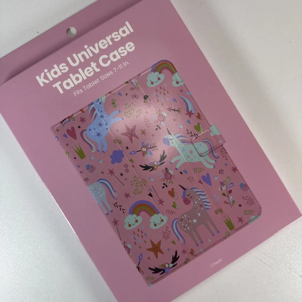 Kids Universal Tablet Case Unicorn Rainbow Pink Fits 7–11